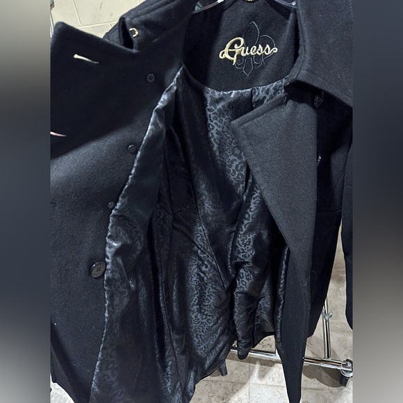 NWOT Guess Women's Classic Black Double-Breasted Pea Coat - Picture 4 of 7